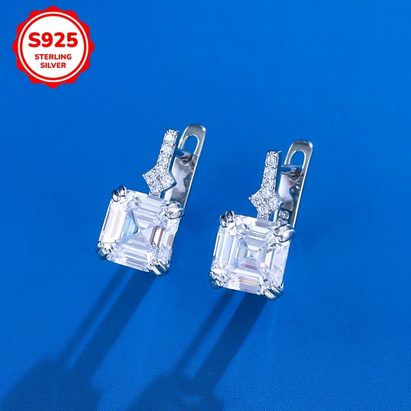925 Silver CZ Sugar Cube Stud Earrings, 0.16oz