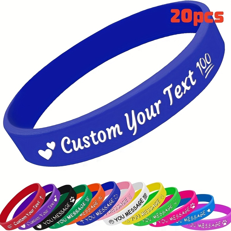 TEMU 20pcs Custom Silicone Wristbands, Adult Size 202mm, Heart Icon Suitable For Corporate Team Building, Weddings, Team , Reunion, Gifts, Events,