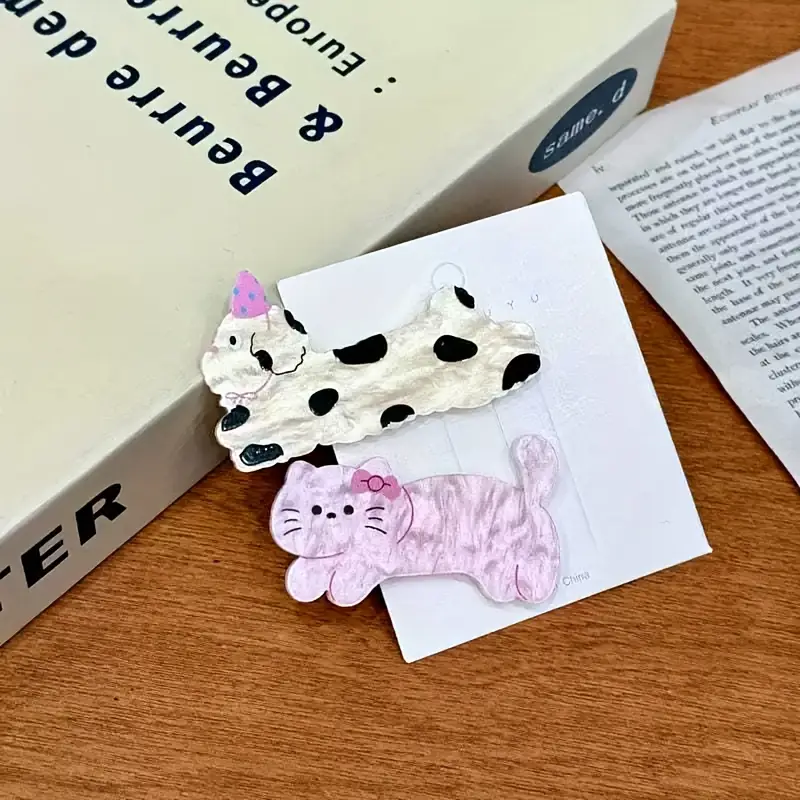 2pcs 3pcs 5pcs cartoon animal hair clip set cat and puppy hairpins cute   clips for women party stylish   bangs barrette fashionable hairstyle accessories birthday gift Product details 4