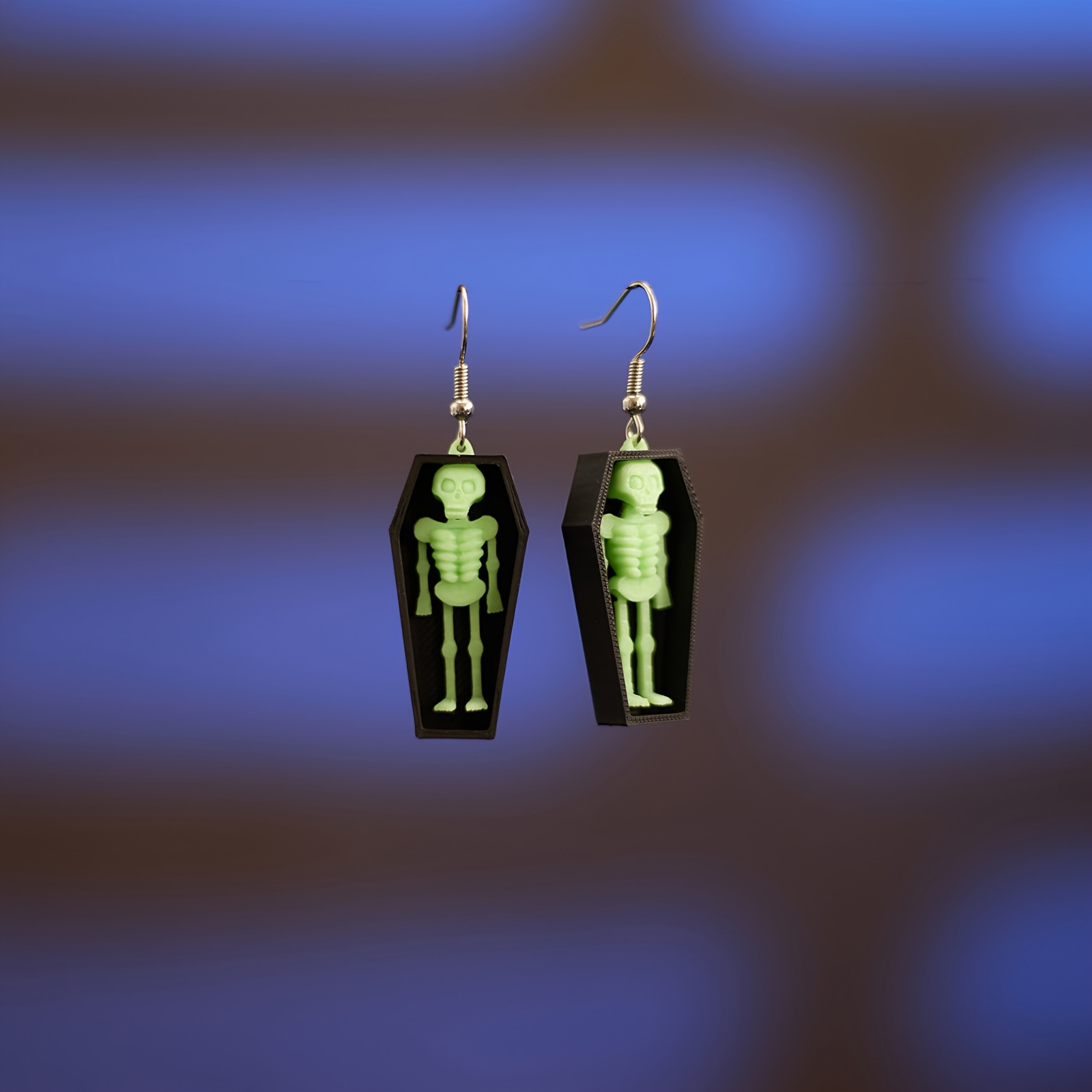 TEMU Glow In The Dark Skeleton Coffin Earrings 3d Printed Halloween Jewelry For Women & Teens Spooky Gothic Drop Earrings Lightweight, Accessory