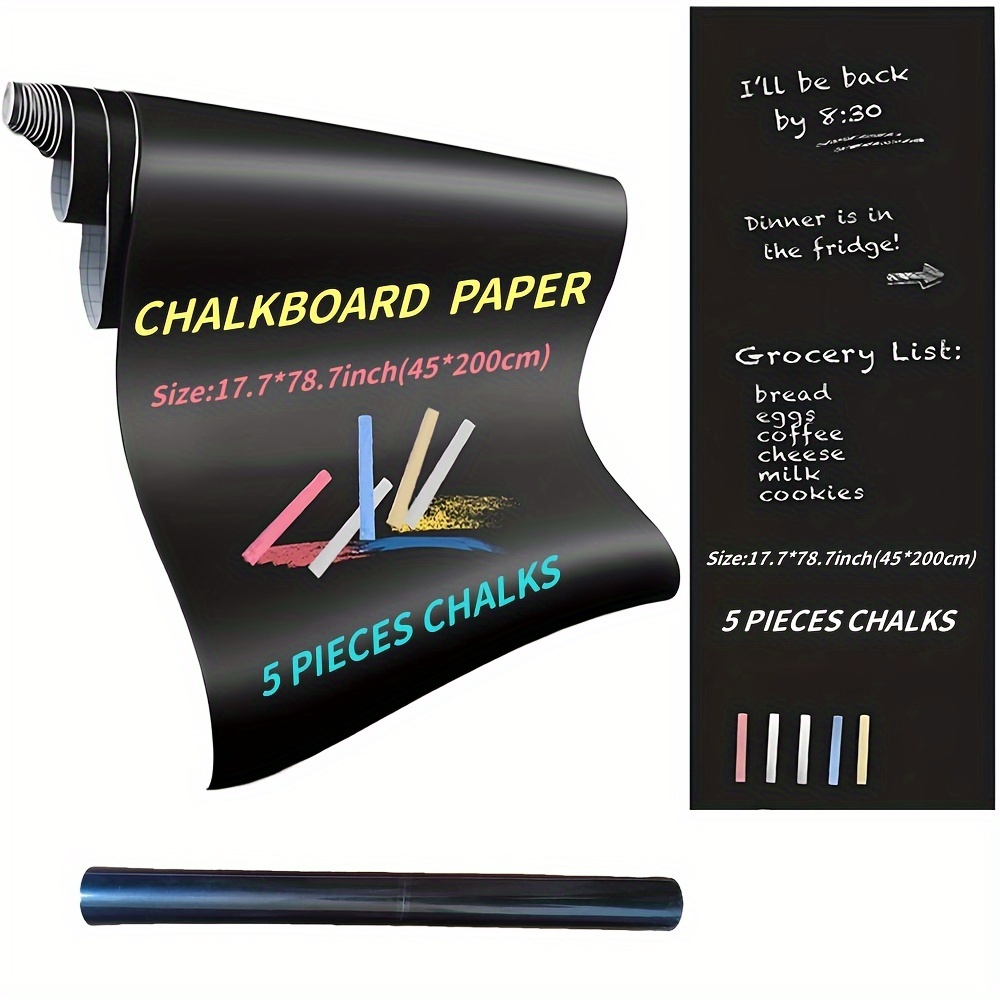 

1 Roll Of 45*200cm Paper Stickers - Including 5 Chalks - Non-dry Adhesive, Removable Diy Wall Stickers, Suitable For Schools, Offices, Homes, Art - Stickers And Art Projects