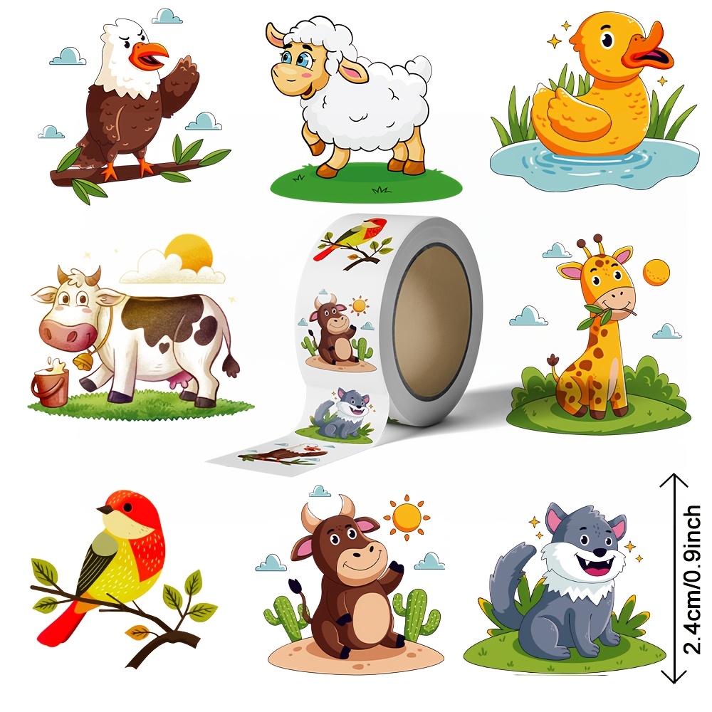 TEMU 500 pezzi/Rotolo di adesivi, Confezione rotolo, Adesivi a tema animali, Adatti per decorazioni, , Diari, Adesivi, Adesivi per album di e adesivi