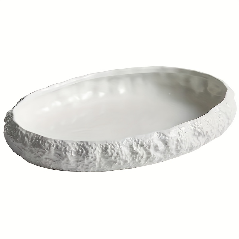 1pc Luxury Ceramic Seafood Serving Tray with Textured Edges - Oval Dish for Steamed Fish and Lobster, Ideal for Restaurant and Home Use