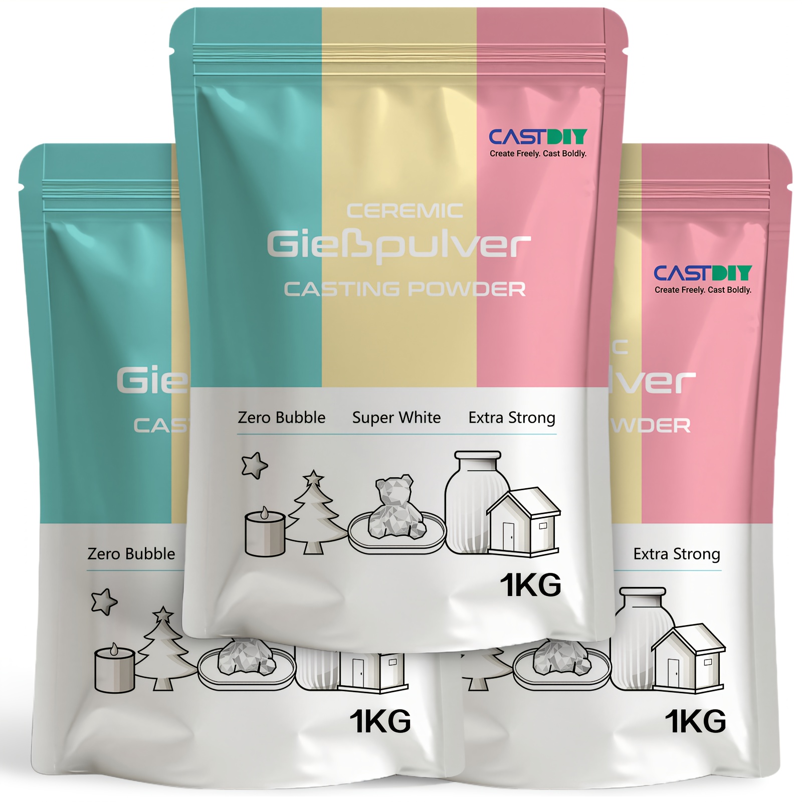 TEMU CASTDIY Gießpulver 1 kg, blasenfrei, extra weiß, extra hart, geruchlos, Gips Gießpulver für Formen, schnelles Entformen in 30 Minuten, geeignet