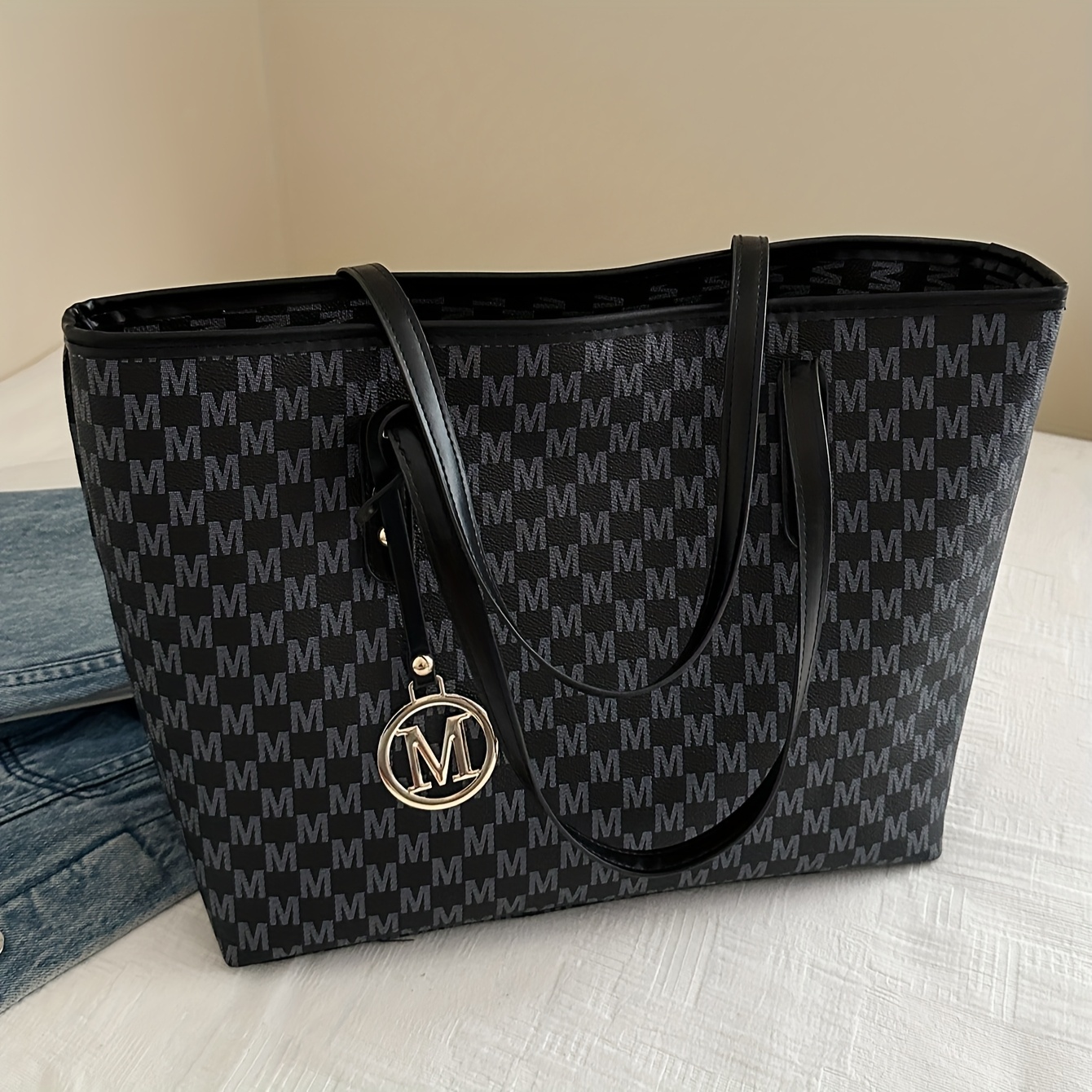 Women's Fashion Shoulder Bag, Retro Style With Letter Print, Large Capacity Tote Bag, Handbag, Handheld Bag, Fixed Shoulder Strap, Suitable For Daily Use, Work
