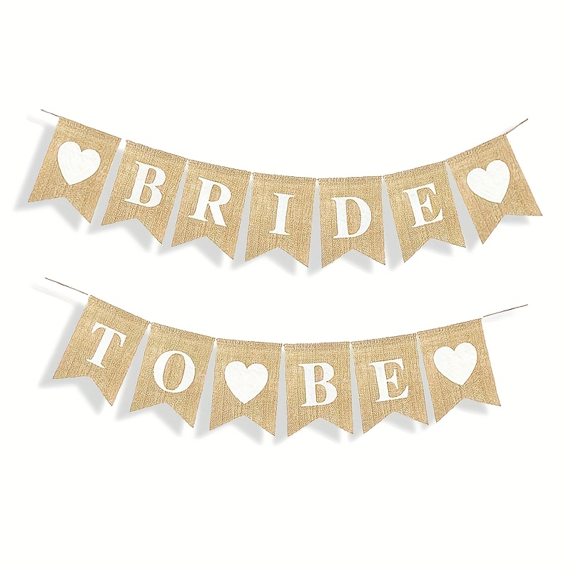 Image of 1set "bride To Be" Burlap Banner - Khaki Wedding Party Decoration With Heart Accents, Bridal Showers & Marriage Celebrations, Wedding Photo Prop, Bridesmaid Gifts
