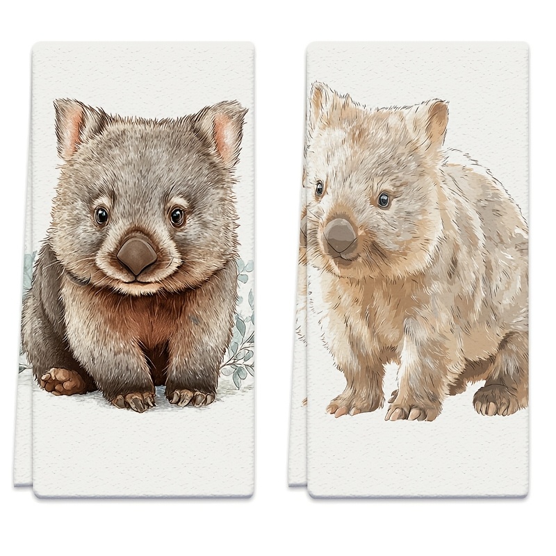 TEMU 2pcs Dishcloths, Cleaning Cloths Measuring 18x26 Inches Featuring , Wombats, And Animals, Absorbent Kitchen Towels Suitable For , Baking,