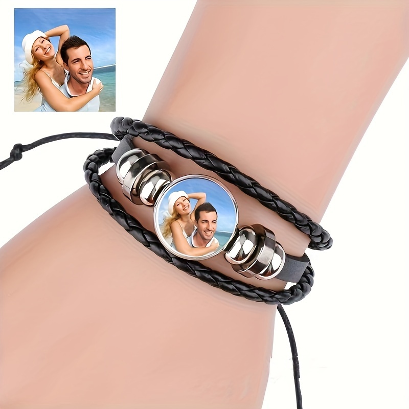 

Customizable Men's Bracelet, Adjustable Braided Leather Band, Pendant, , Perfect Gift For Valentine's Day, Wear, Pu Leather, Funky Style, No Plating, No Engraving