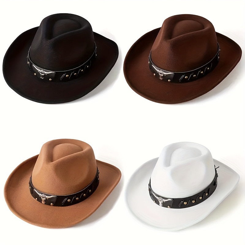 Men's Cowboy Hat, Band Rivet Visor Large Brim Western Cowboy Hat