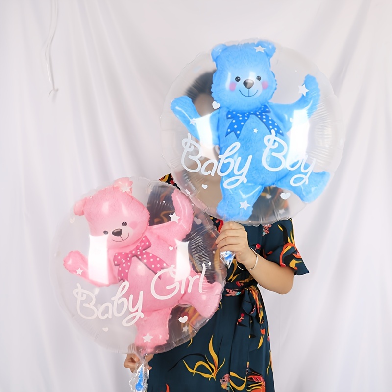 

24 Inch Transparent Double-sided Teddy Bear Aluminum Film Balloons For Baby Shower, Gender Reveal Party, Baptism, And Birthday Decorations - Reusable Helium Balloons For Boy Or Girl (1 Pc)