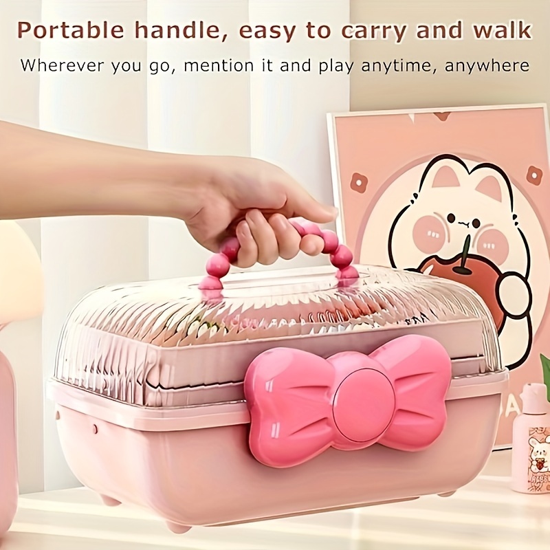 

Jewelry Organizer Box Bowknot, 180° Lockable Lid, -layered Portable , Plastic , For Decorations And