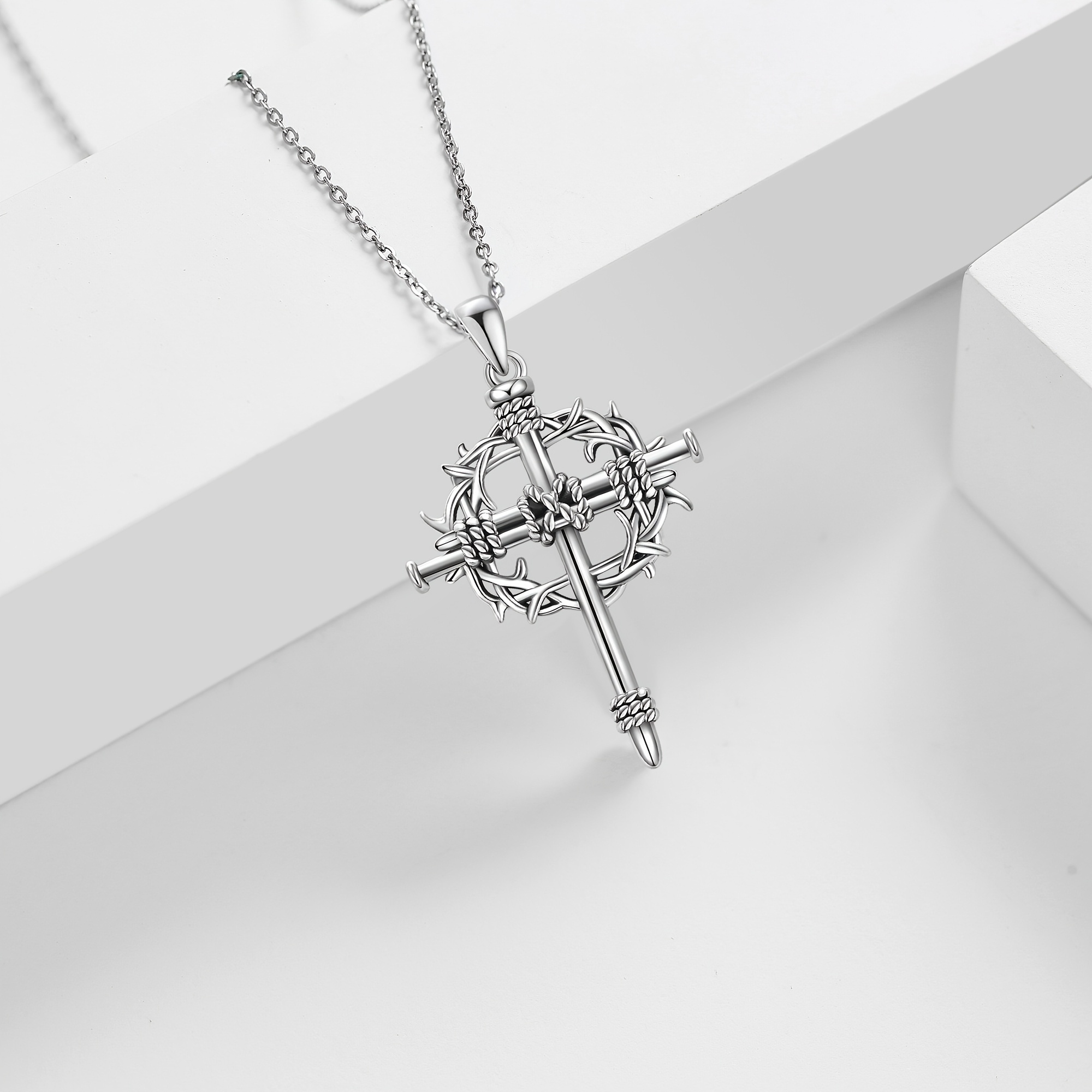 Nail Cross Necklace with Thorn Details