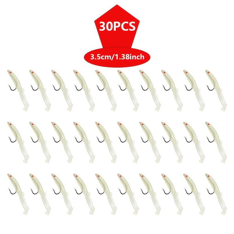 TEMU 30pcs Mini -the-dark Eel Soft Lures With Hooks, Available, Small Soft Bait Hooks Suitable For Stream Fishing