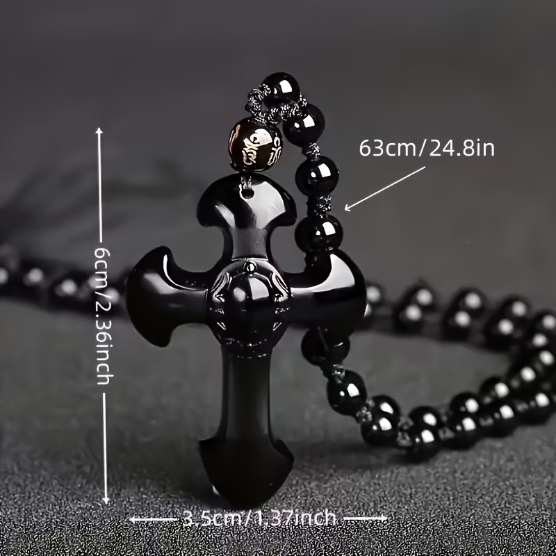 Women's Obsidian Cross Pendant Necklace, Bohemian Amulet