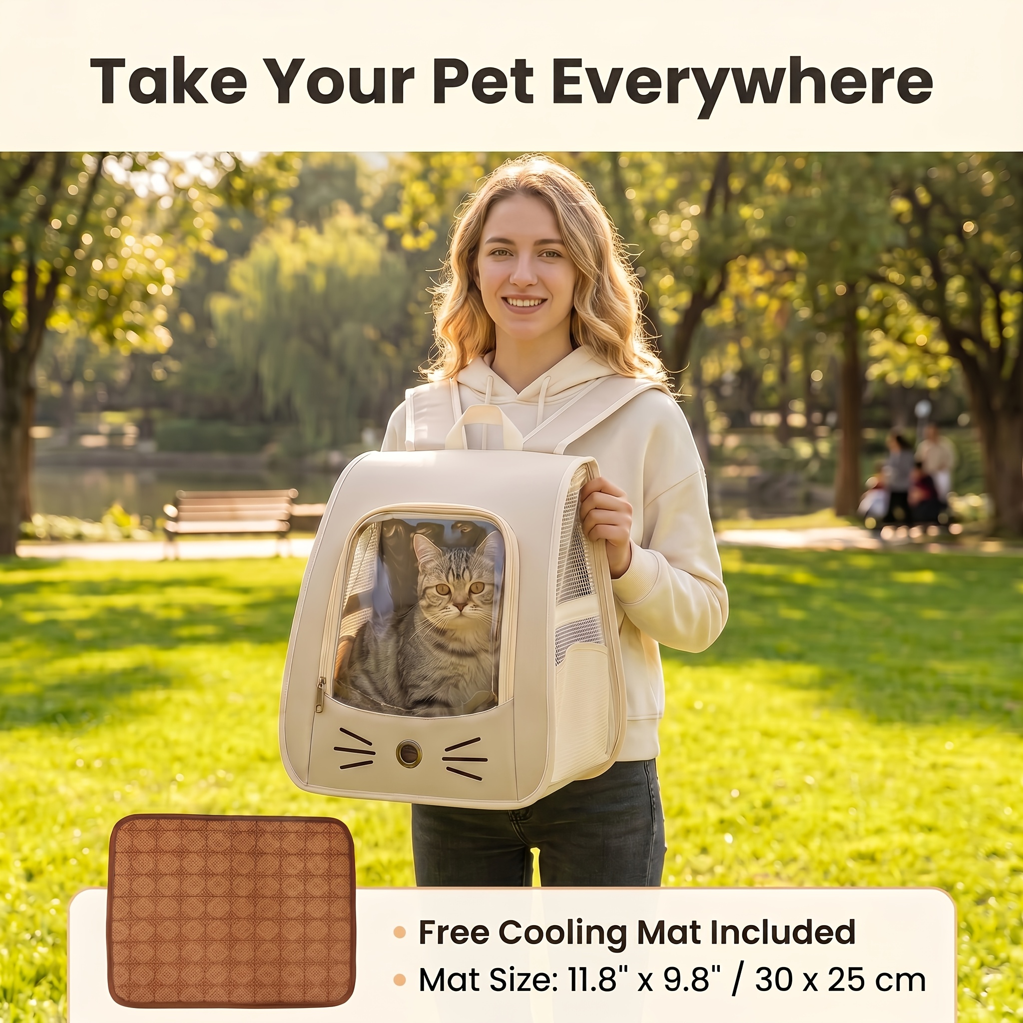 2pcs set 1 pet harness backpack 1 cooling pad foldable breathable cat and dog travel bag portable summer pet harness for small pets comfortable travel bag     for outdoor travel and daily use halloween and christmas gift Product details 4