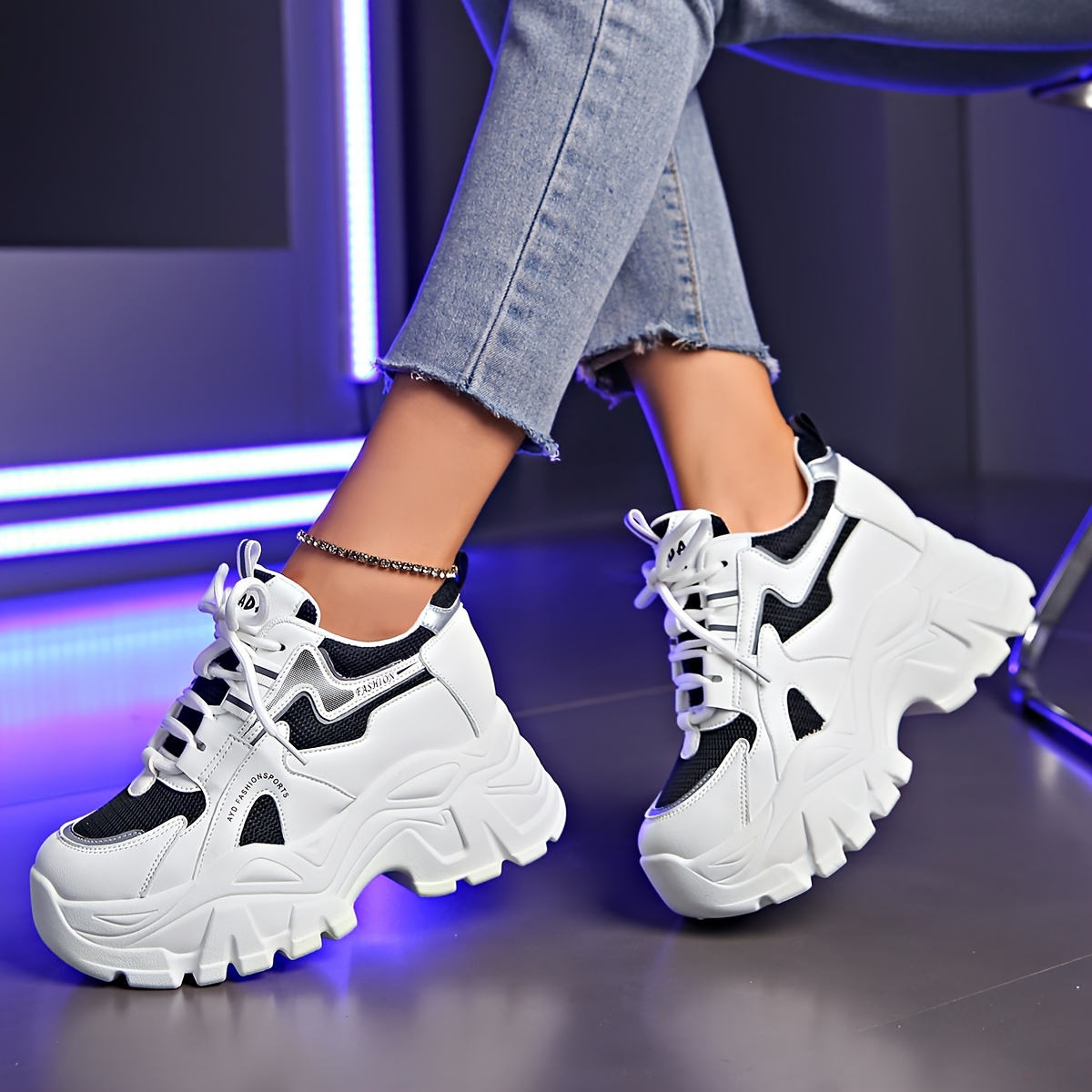 Zapatillas Deportivas Casuales Para Mujer, Con Cordones, Color Liso * * Gruesa Cómoda Con Punta Redonda, Aptas Para Entrenamientos En El Gimnasio Y Viajes. Zapatos Para Mujer, Zapatillas Deportivas