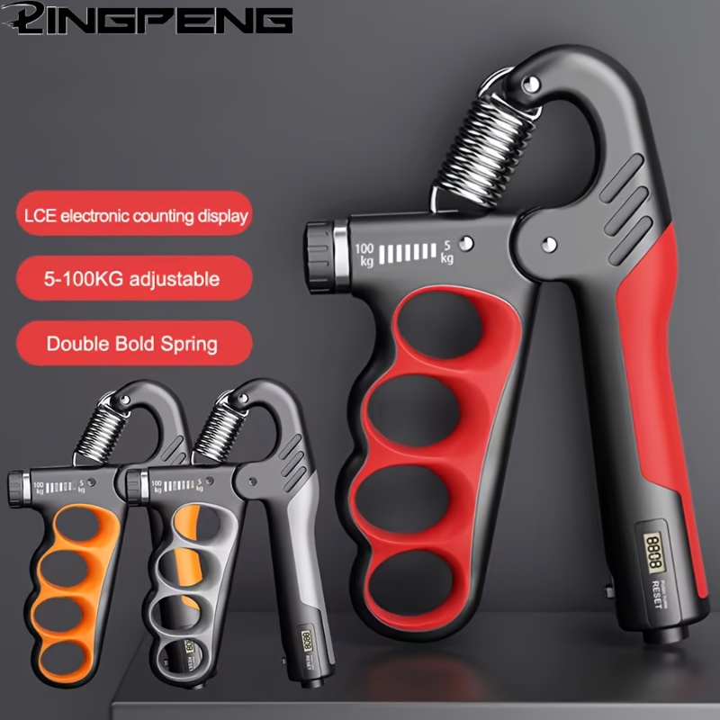 

Counting Hand Grip Strengthener - Adjustable 5-100kg Resistance, With Double Spring, Fitness & Rehabilitation Training Device, Orange/gray/red, Gym Accessories