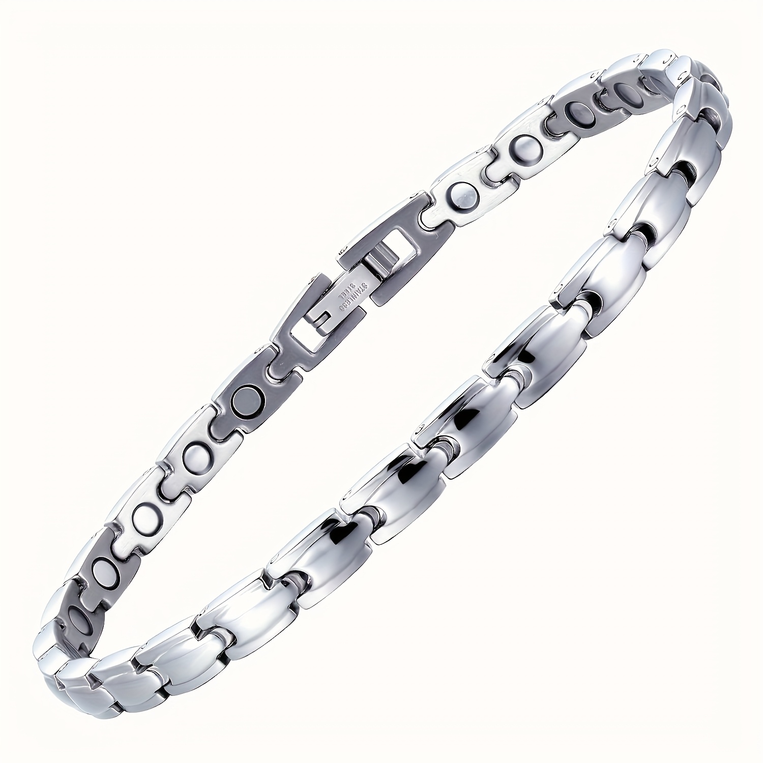 Image of Stainless Steel Bracelet For Men Women, Adjustable Link Magnetic Bracelet, Daily Wear Jewelry Gift With Sizing Tool, Stainless Steel, Jewelry Gift