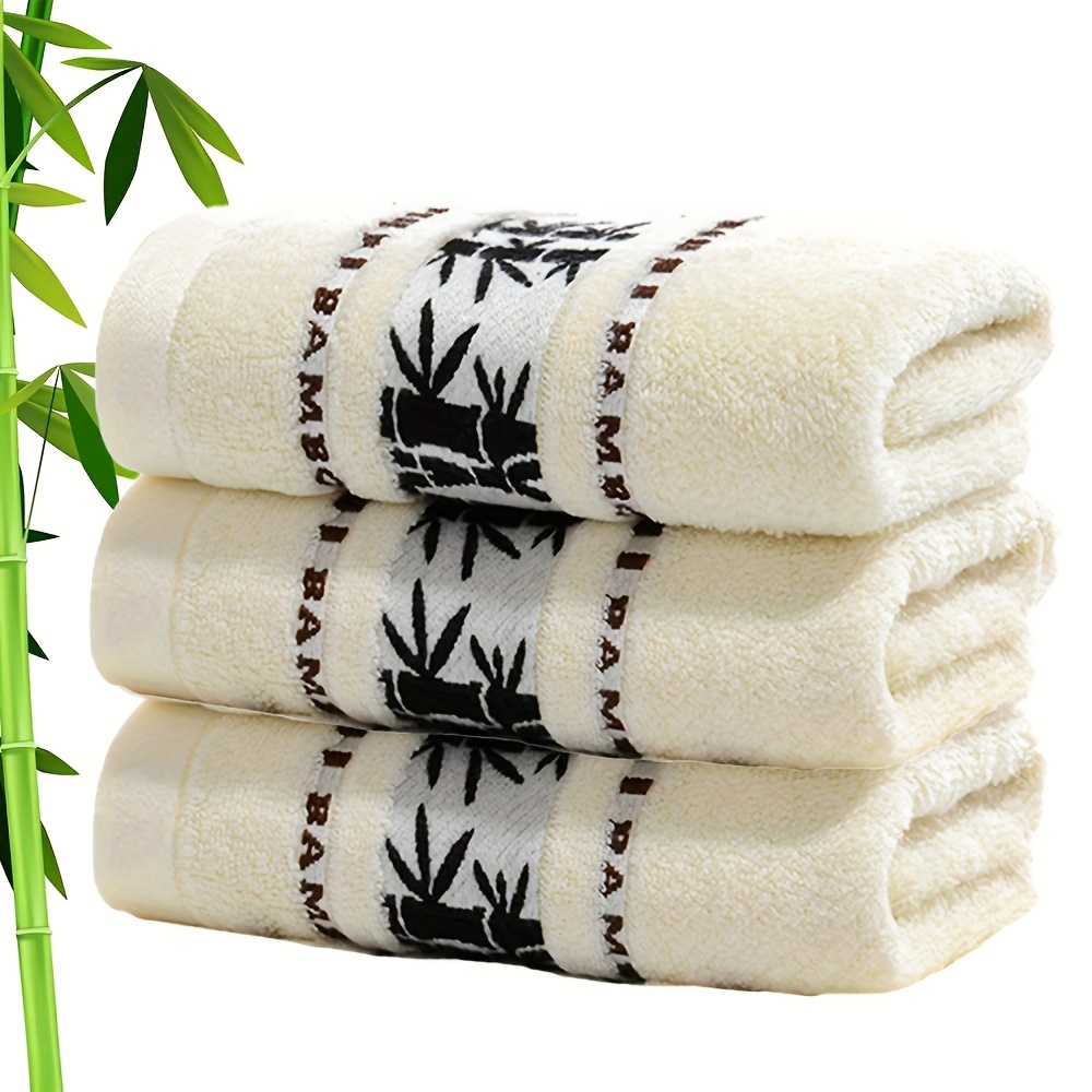 TEMU 3pcs Bamboo Fiber Towel Set, With Bamboo Pattern, Quick-dry Ultra Soft, Ideal For Home Bathroom Use, , Space Theme, Rectangle Shape, Perfect For