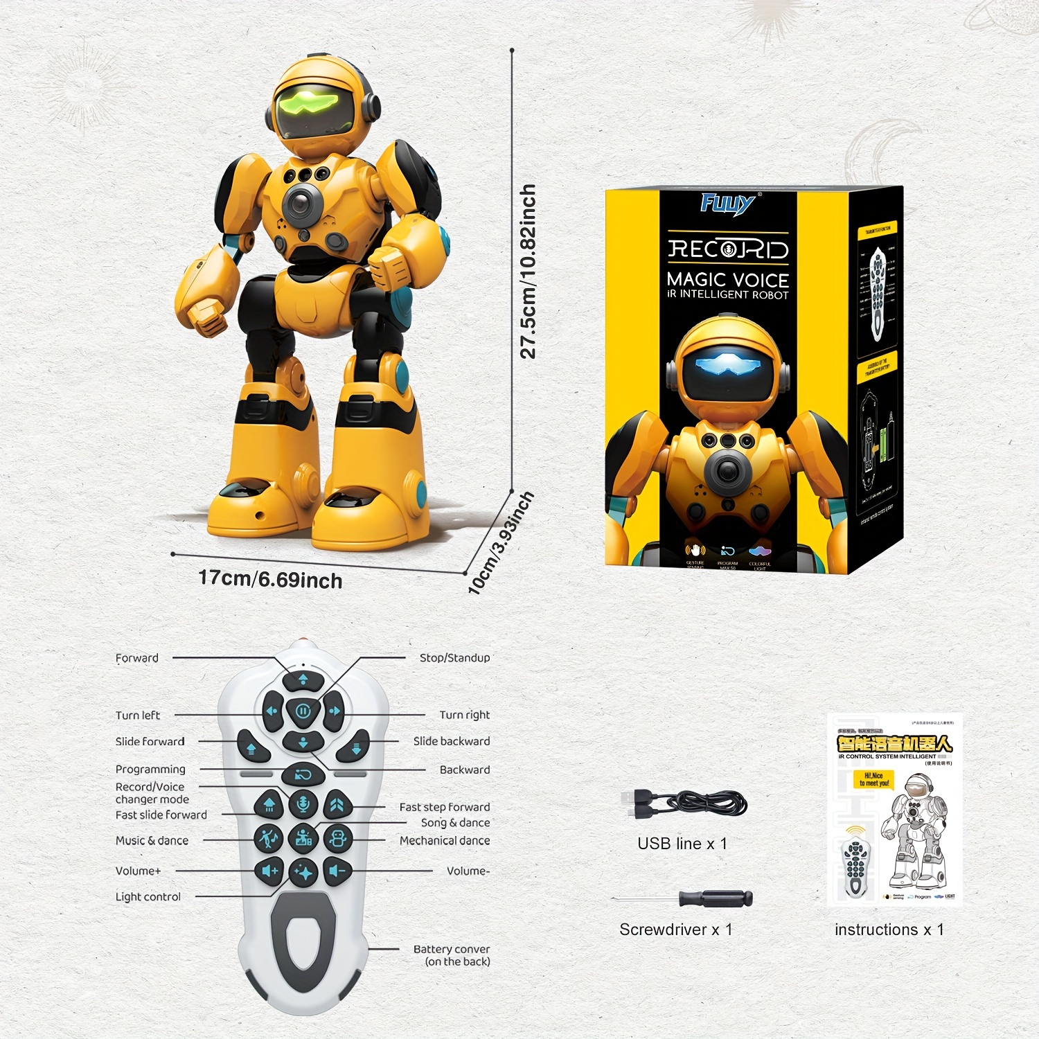 FUUY Children's Toy Robot, Programmable Robot, Remote Control Intelligent Reply, Walking And Dancing Robot, Adjustable Volume, Magical Voice Robot, Birthday Gift