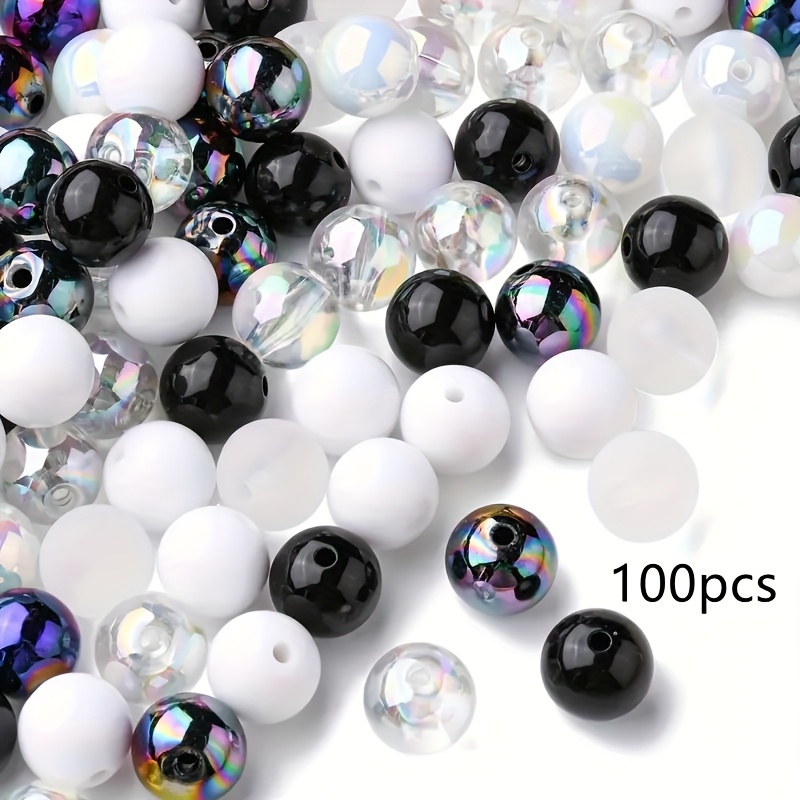 100pcs, 8mm Black White Purple Transparent Round Beads Frosted Round Beads Beads Round Beads Multi-style Mixed Pack, Suitable For Couple Bracelets, Craft Supplies