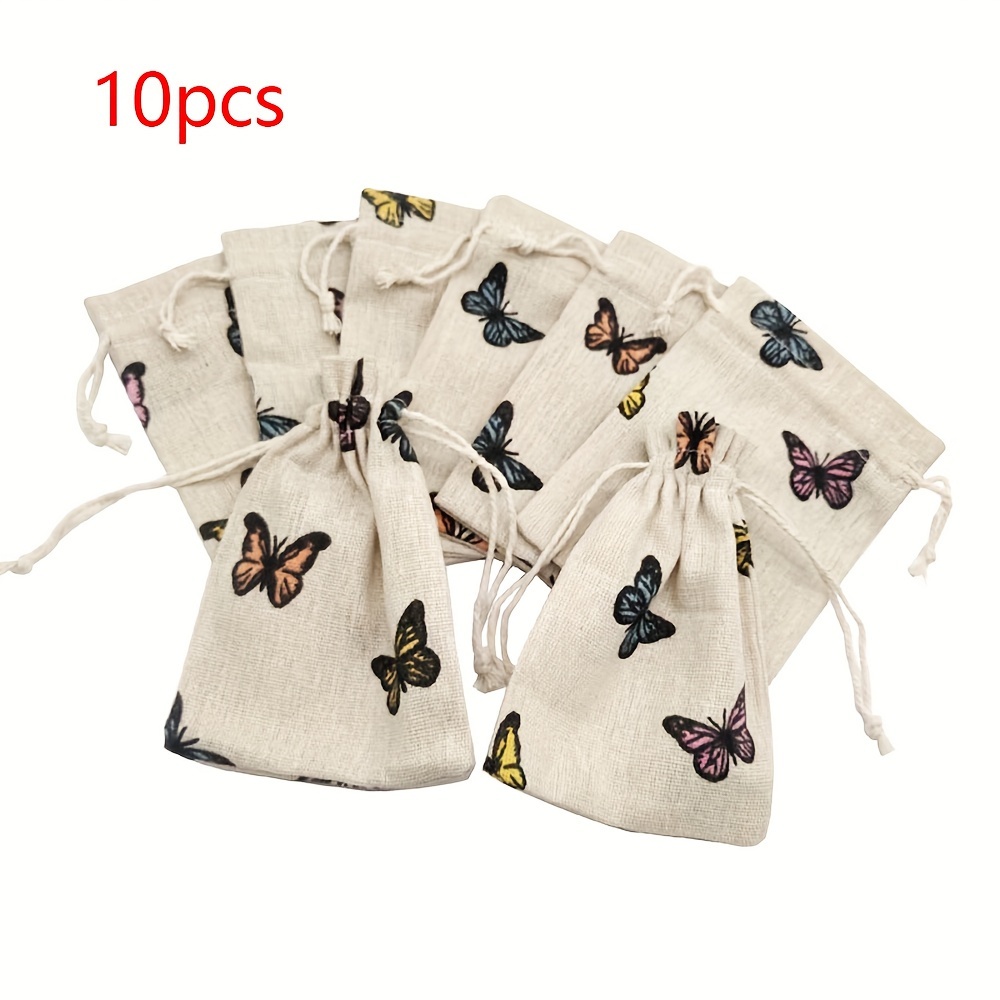 Image of Gift For Her/him 10pcs, Print Burlap Bag, Drawstring Gift Bag, Jewelry Packaging Bag, Wedding Gift Bag, Wedding Decoration Drawstring Bag, Birthday Party Gift Bag