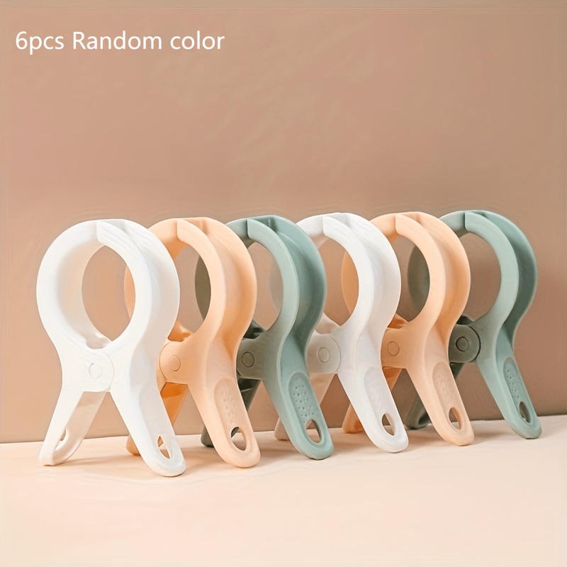 Image of 6pcs Random Color Windproof Large Quilt Clips, Beach Towel Clip, Plastic Clamp For Beach Chairs Cruise Chair, Heavy Laundry Fixed Clothes Peg, Clothes Pins