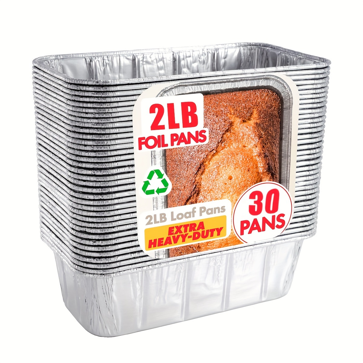 

30 Pack 2lb Aluminum Loaf Pans - Rectangle Foil Bread Baking Tins For Wedding, New Year, Thanksgiving, Easter, Christmas - Sturdy & Leak-proof Disposable Pans For Homemade Bread & Side Dishes