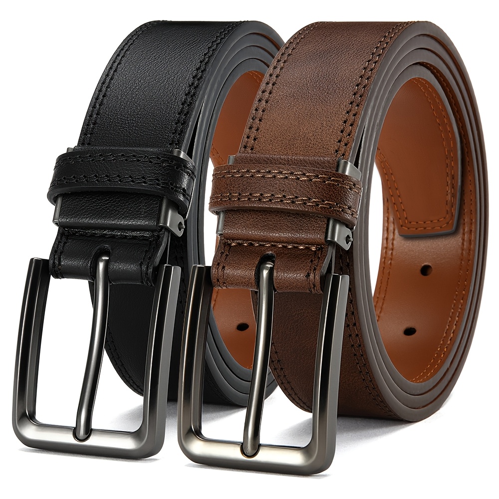 TEMU Belts For Men For Jeans 2 Pack- Men's Fashionable Classic Vintage Denim Belt - Durable And Comfortable Unisex Waistband For Versatile Styling,