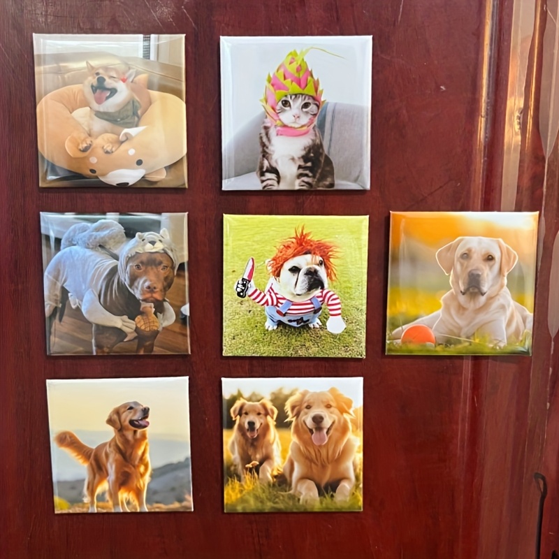 E-shop 7 Stilvolle Quadratische Foto-Kühlschrankmagnete – Personalisierbar mit Fotos, Cartoons oder Tiermotiven, Einfach zu Installieren. Ideal für