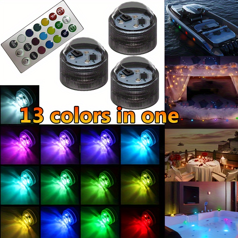 

Versatile Submersible Led Light With Remote Control - 13 Color Options, Perfect For Vases, Water Floats, Underwater Landscapes, Camping, Lawns & Car Ambiance