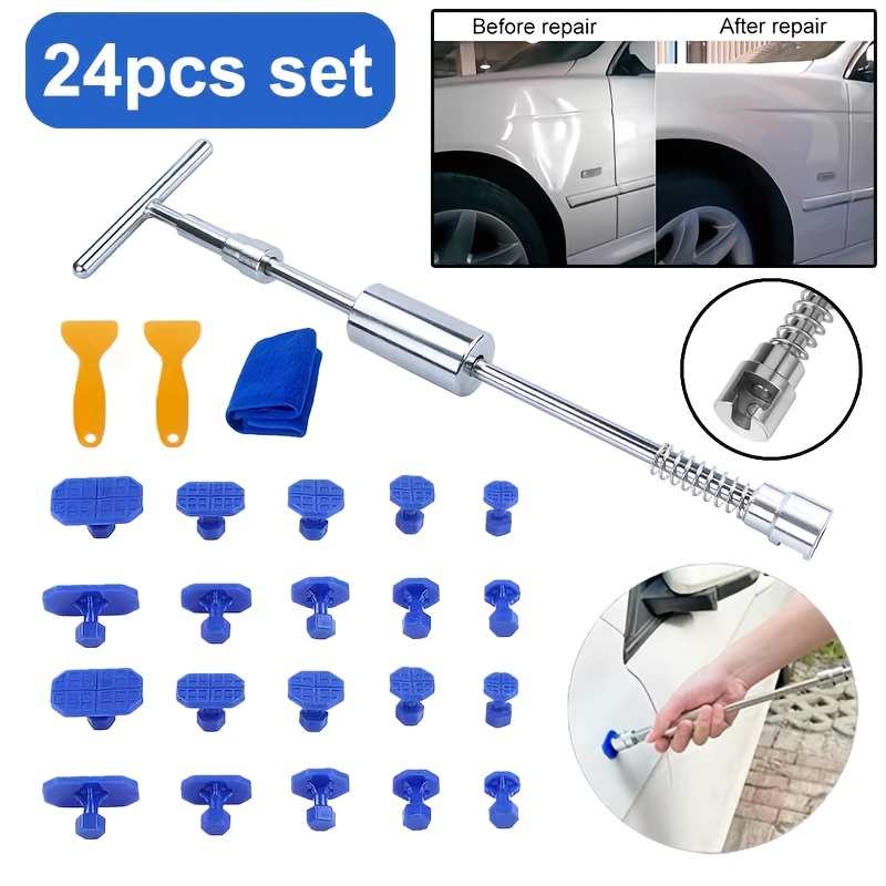 TEMU Vehicle Dent Repair Tool Set - Hammer Puller Featuring Sized Spacers, Designed For Body Panel Dent Fixing, Prevents Paint Damage, Ideal For Hail