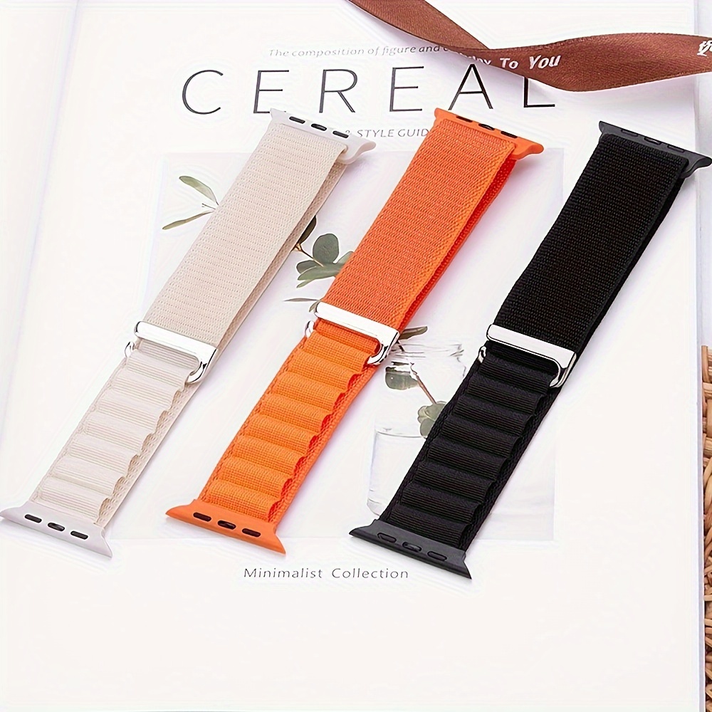 Adjustable Alpine Loop Nylon Sport Watch Band for Apple Watch Ultra 2/SE/Series 1-9, C-Hook Closure, Durable Replacement Strap in Dark Blue, Beige, Brown - Fits 38mm to 49mm, Sport Watch Strap|Woven Nylon Band|Durable Nylon Material, Apple Watch Accessories