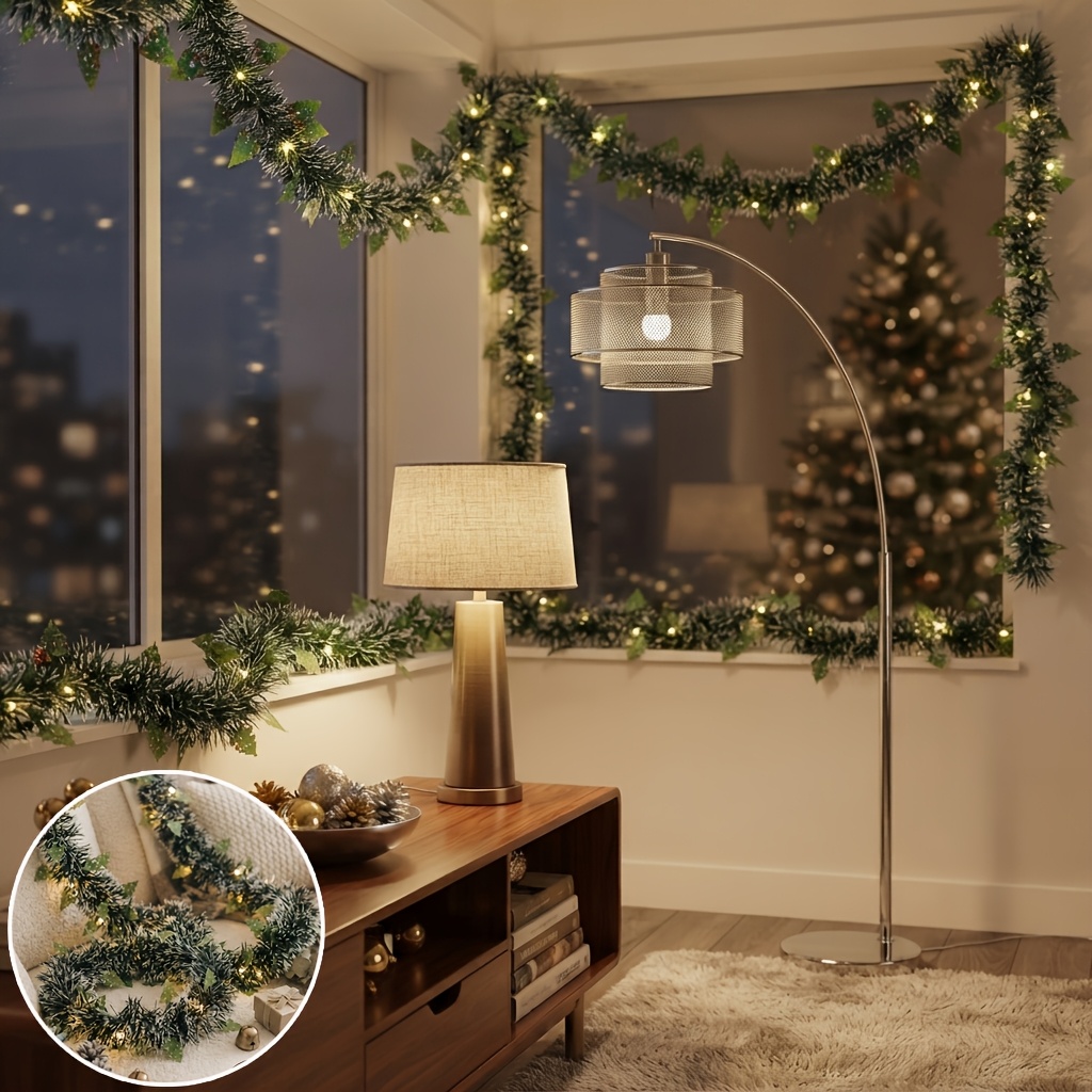 TEMU 20 LEDs 1 Pack 78,7 Zoll grün-weiße Pailletten-Girlande mit Lichterkette – geeignet für Schaufensterdekoration, Innenhöfe festliche Dekorationen