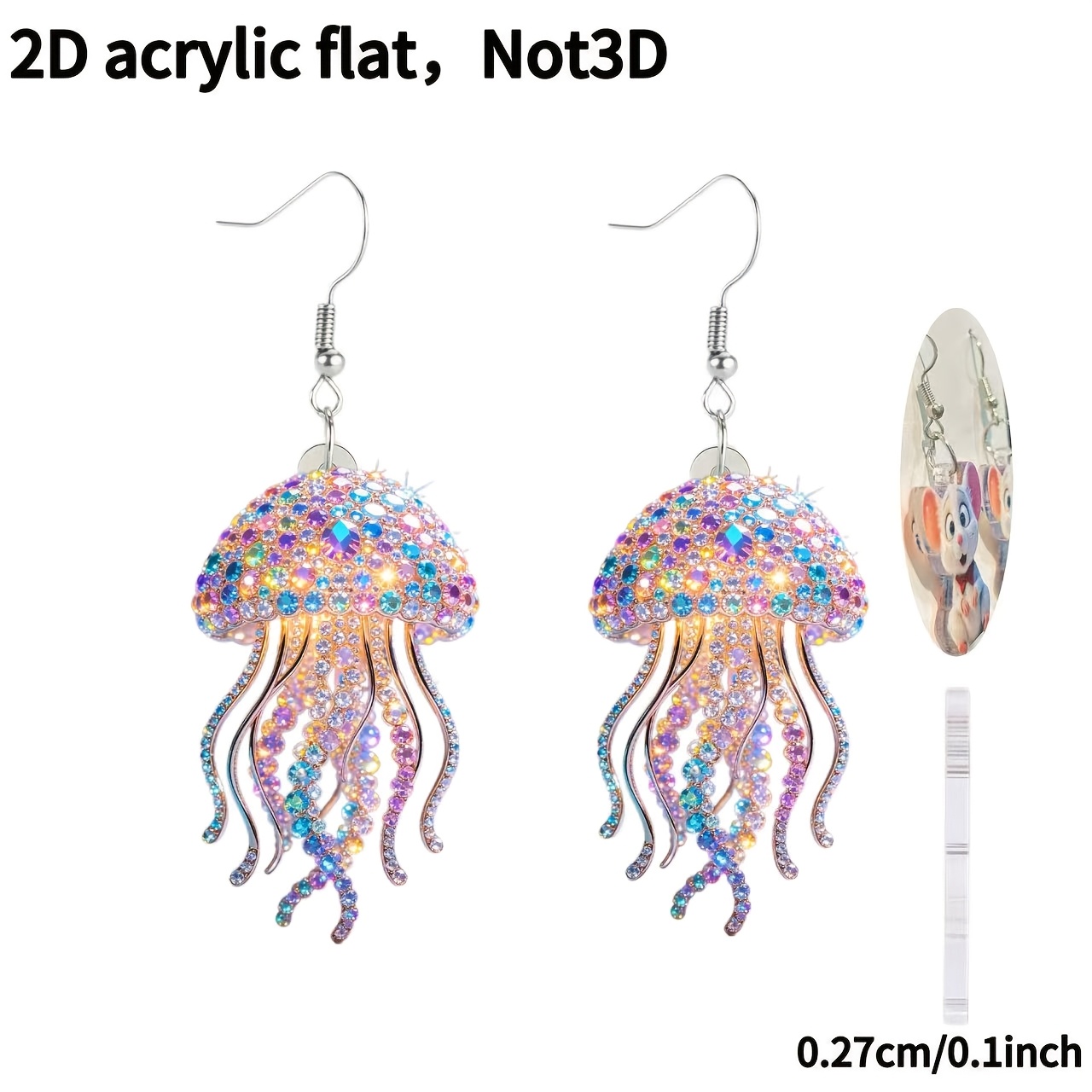 TEMU 2D Flat - [2D Flat] 1 pz Nuovo 2D Acrilico, Motivo di Medusa con Paillettes Natalizie, Ciondolo a Catena, Orecchini, Decorazione, Piccolo Regalo