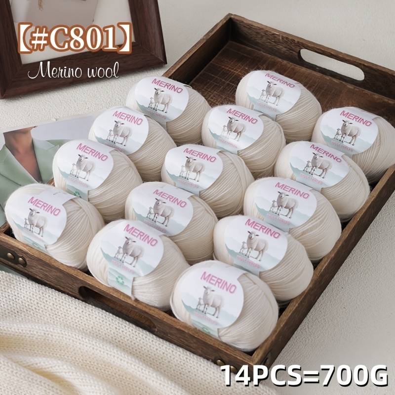 TEMU A Large Bag Containing 14 Skeins Of -quality 100% Wool Yarn (50g*14skeins), Medium-weight, Soft And Warm, Ideal For Knitting Autumn Sweaters,