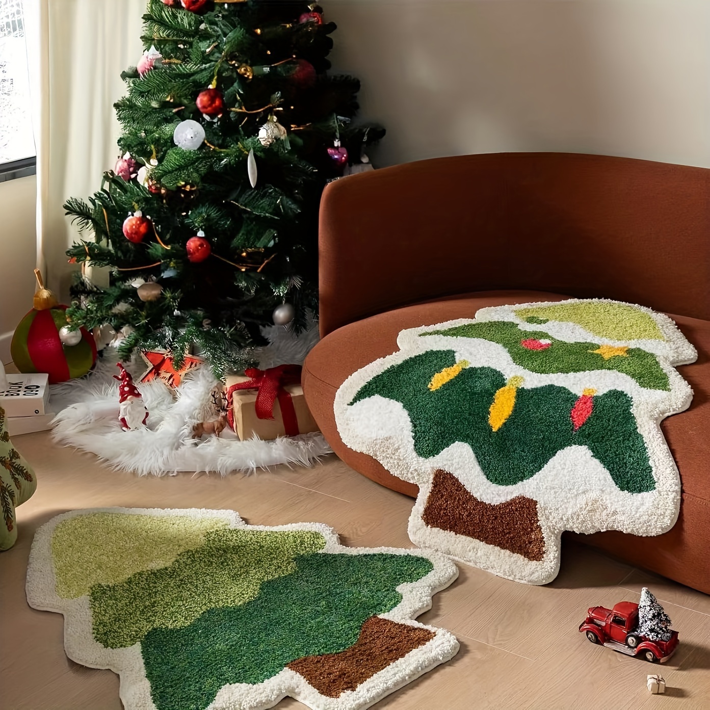 

Chic Christmas Tree Shaped Area Rug - , Non-shedding & Machine Washable, Living Room And Bedroom Decor, Handcrafted With Plush Comfort, Ideal