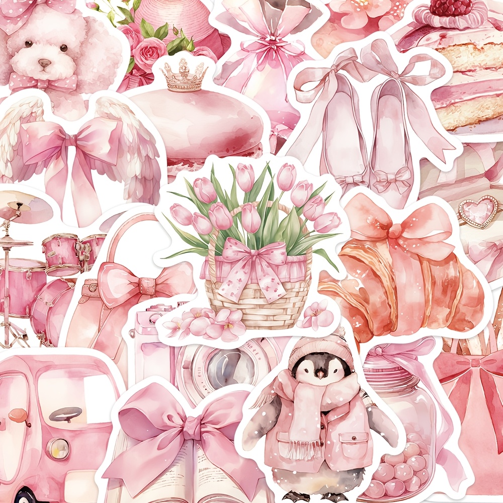 50pcs Of Pink Decorative Stickers For Laptops, Notebooks, And Phone Cases