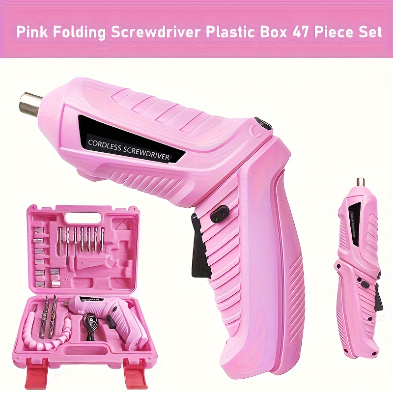 

Chic Pink Cordless Screwdriver Set - Usb Rechargeable, Impact-ready Power Tool Kit For Home Diy Projects