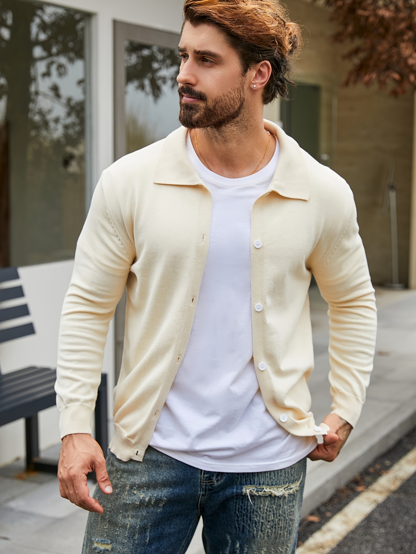 solide strickjacke herren lässiger langarm pullover Temu Germany