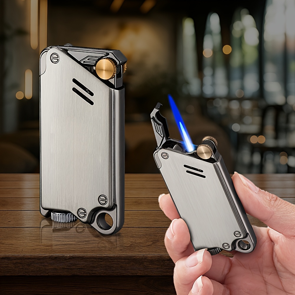 TEMU (no Butane)metal Windproof Lighter, , Refillable Jet Lighter, Portable Survival Lighter, Adjustable Butane Lighter For Outdoor Camping Hiking