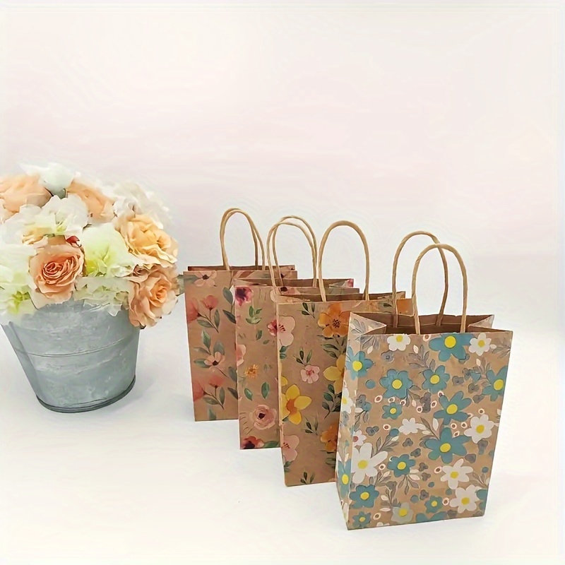 

10 Styles Kraft Paper Printed Tote Bags Simple Valentine's Day Gift Packaging Paper Bags Exquisite Shopping Bags