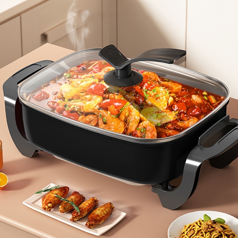 1pc12x12 inch non stick ceramic electric pot glass lid aluminum 1500 w adjustable temperature controller for frying baking steaming or boiling easy to clean suitable for home use