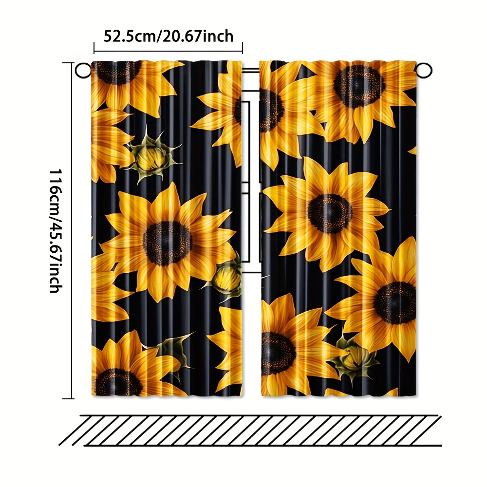 TEMU 2pcs, Sunflower Printed Curtains, Rod Pocket Decorative Window Drapes, Window Treatments For Bedroom Living Room, Home Decoration, Room