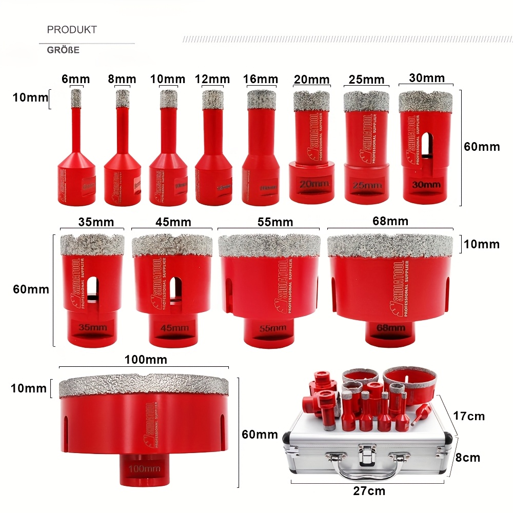 Shdiatool M14 Diamond Drill Core Bits Vacuum Brazed 6/8/10/ 12/16/20/25/ 30/35/45/55/68/100mm For Porcelain Tile Marble
