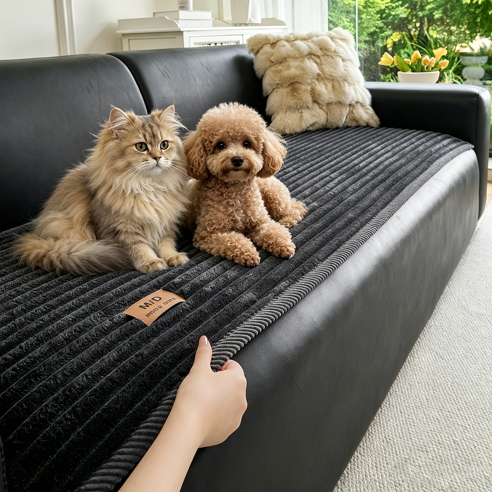 TEMU 1pc Luxurious Thick Quilted Faux Rabbit Sofa Cover Suitable For 1/2/3/4-seater & L-shaped Corner Couches, Non-slip Pet-friendly Furniture