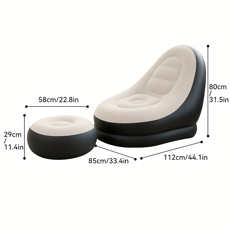 TEMU Inflatable Leisure Sofa Chair + Footstool 2pcs Set, Adult Inflatable Sofa With Flocked Surface, Comfortable Air-blown Lounge Chair, Suitable For