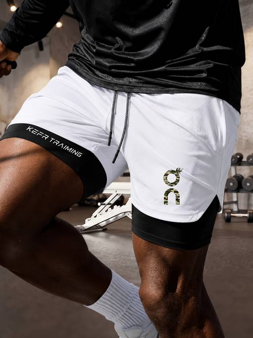 mens fitness layer shorts quick dry breathable training pants trendy double layer design comfortable stretch fit