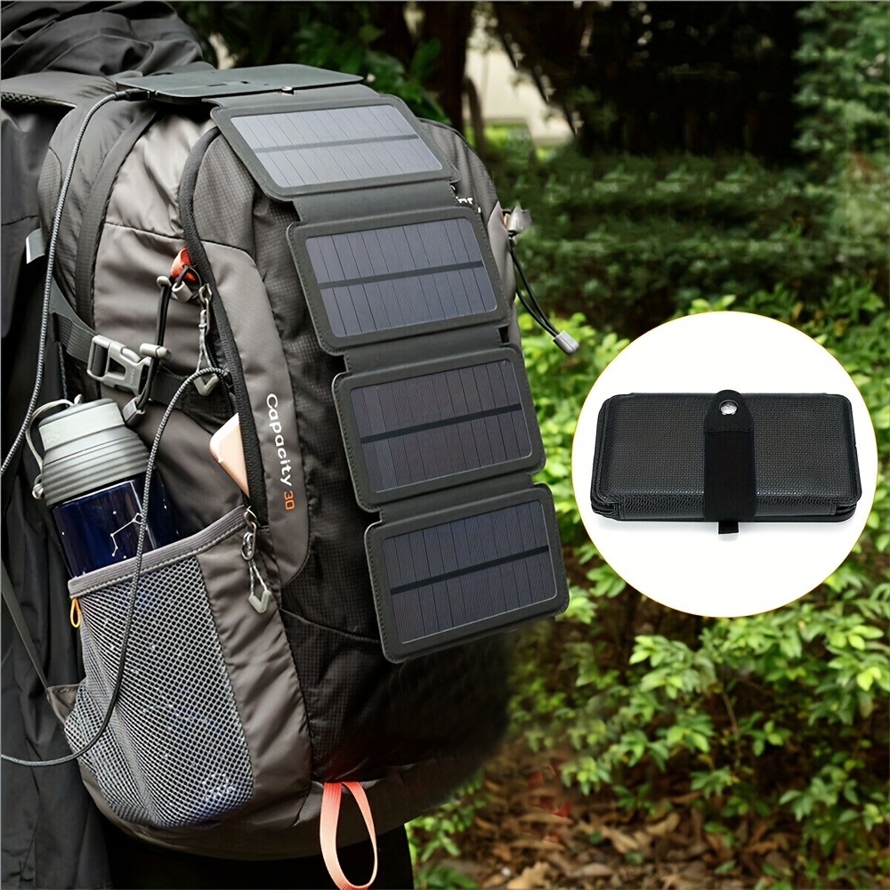 TEMU Portable Folding Solar Panel With Usb Port - Ideal For Outdoor Trips, Hiking And Camping, Charges Cell Phones, Tablets, Fans And Flashlights