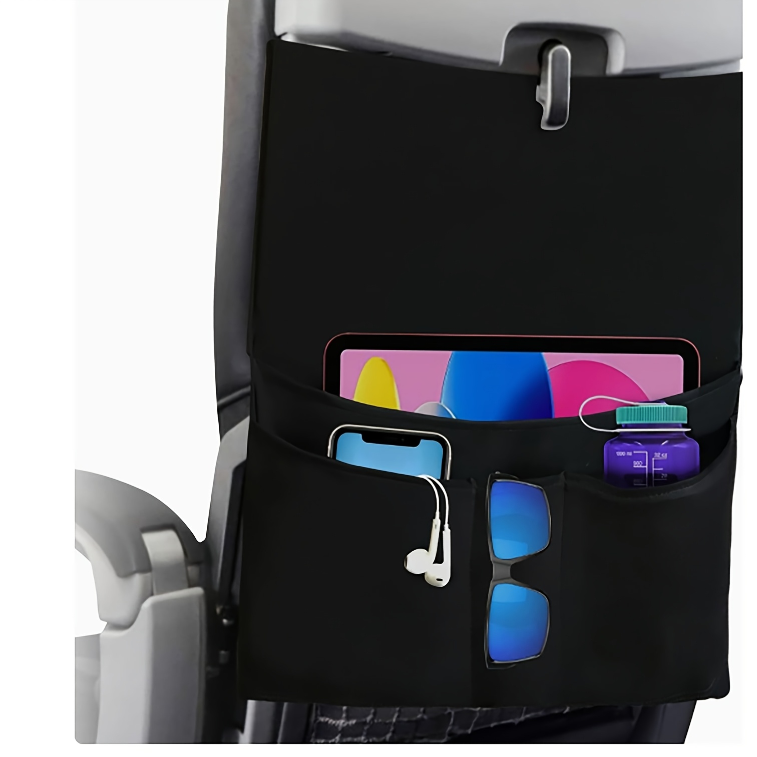 Black Airplane Seat Back Organizer Bag with 4 Pockets